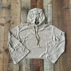 Chelsea peers soft ribbed knit cropped pull over hoodie with bell sleeves -S